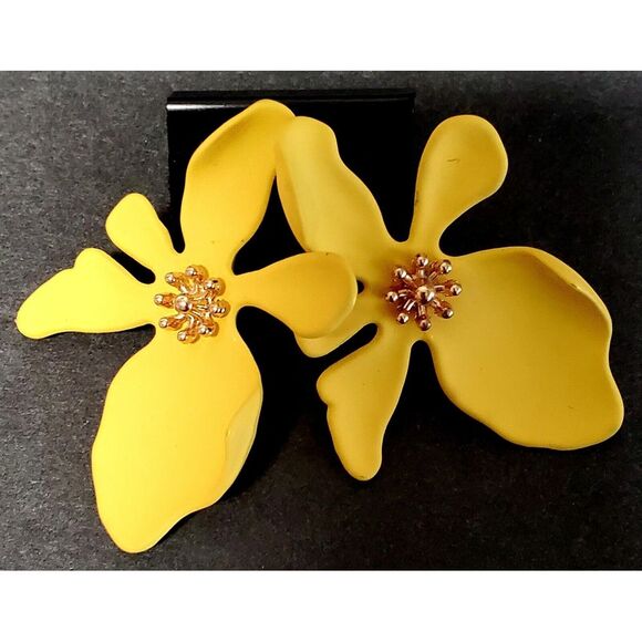 Floweragrant Earrings Exaggerated Yellow Flower Gold Cent 925 Anti Allergy Posts - Picture 6 of 11